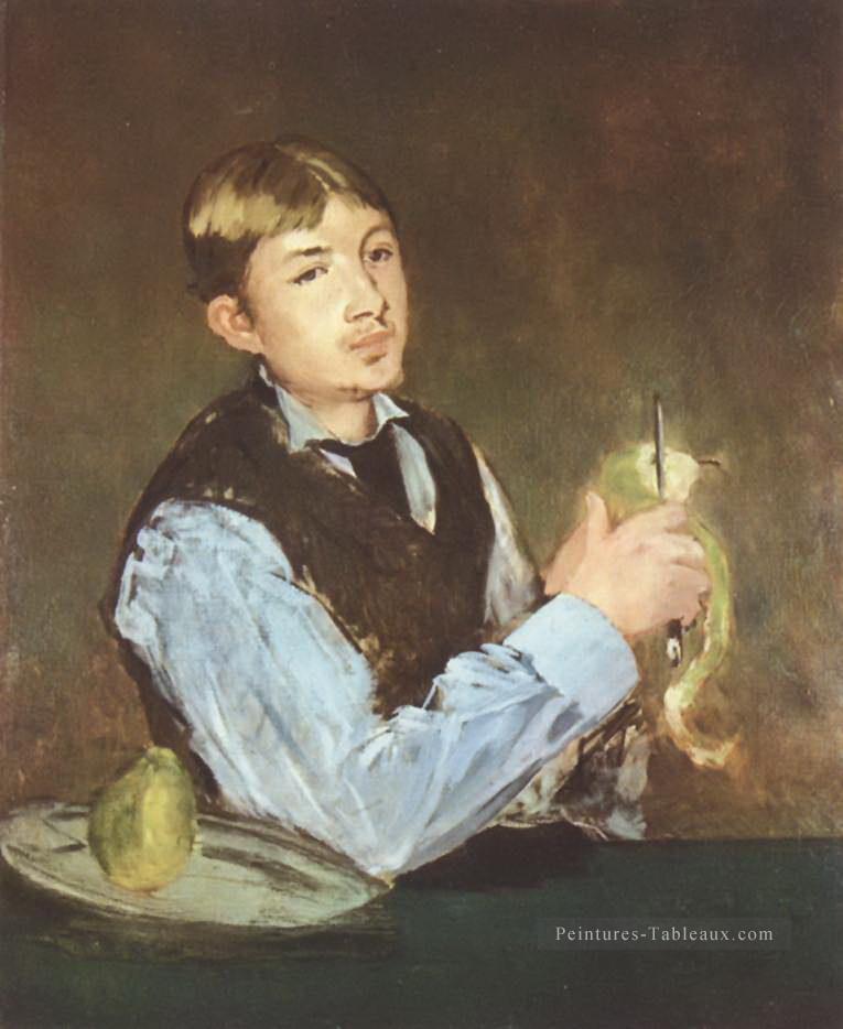 Un jeune homme pèle une poire Édouard Manet Peintures à l'huile